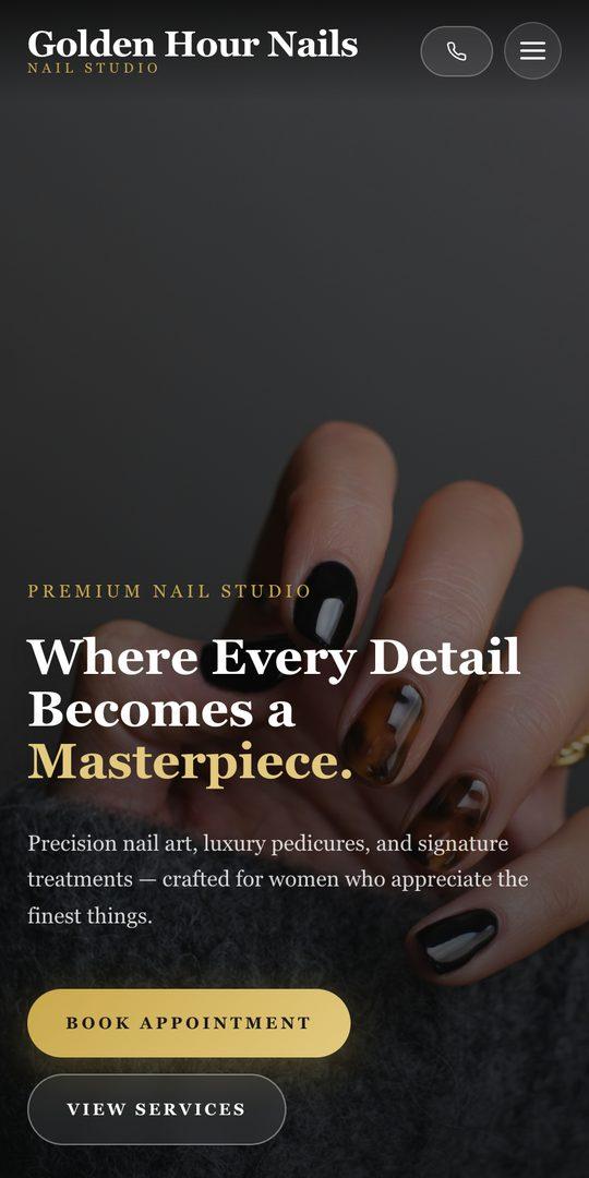 Luxury Gold template, example salon site on a phone